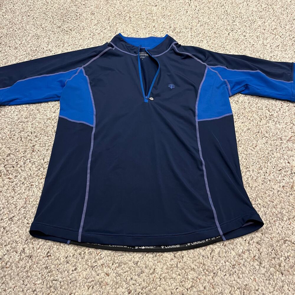 Coolibar Men's 1/4 Zip UPF 50+ Short Sleeve Shirt Sz L Blue Outdoor Beach